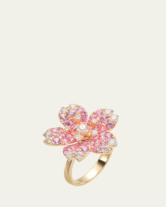 Diamond and Pink Sapphire Sakura Ring